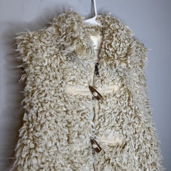 Anthropologie Brenna Faux Fur Jacket Vest Small Zip Up Frog Closure Beige - Picture 5 of 8